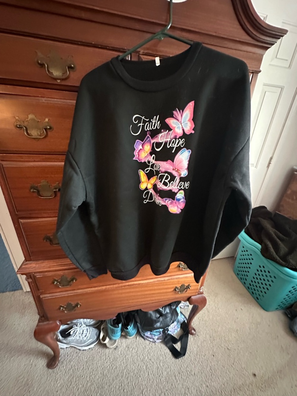 Black Girls' Sweatshirt with Pink & Multicolor Butterflies - Faith Hope Believe